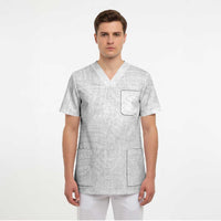 Samoan DNA Art Tattoo Scrub Top Polynesian Pattern All White