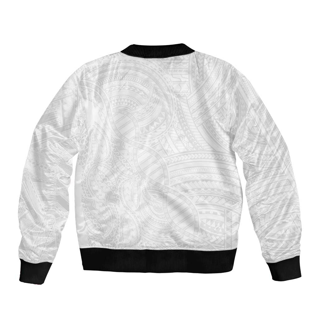 Samoan DNA Art Tattoo Sleeve Zip Bomber Jacket Polynesian Pattern All White