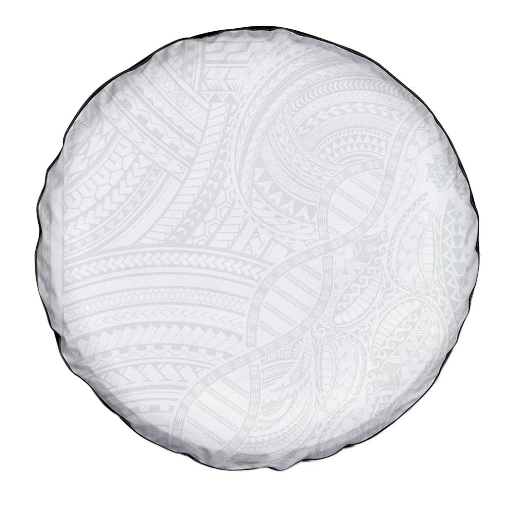 Samoan DNA Art Tattoo Spare Tire Cover Polynesian Pattern All White