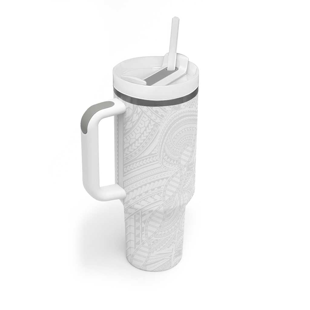 Samoan DNA Art Tattoo Tumbler With Handle Polynesian Pattern All White