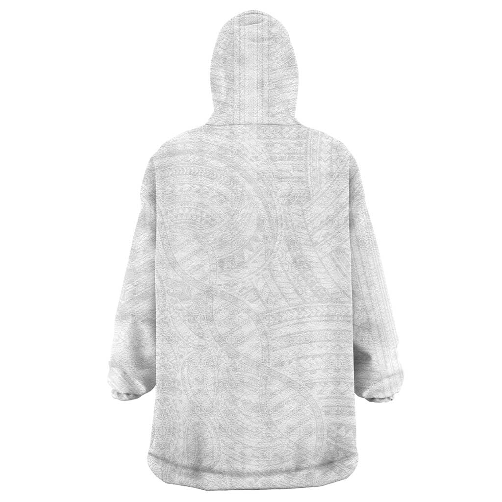 Samoan DNA Art Tattoo Wearable Blanket Hoodie Polynesian Pattern All White