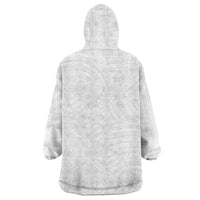 Samoan DNA Art Tattoo Wearable Blanket Hoodie Polynesian Pattern All White