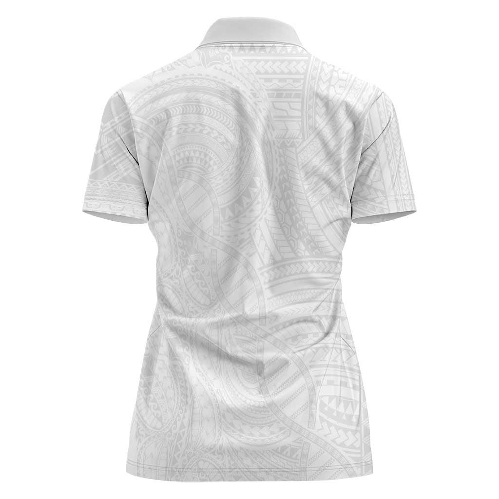 Samoan DNA Art Tattoo Women Polo Shirt Polynesian Pattern All White LT03 - Polynesian Pride