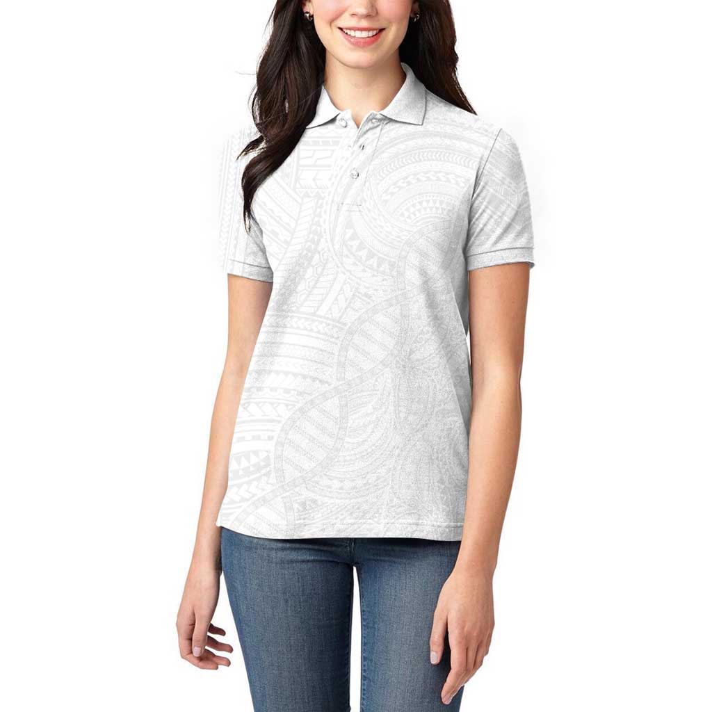 Samoan DNA Art Tattoo Women Polo Shirt Polynesian Pattern All White LT03 - Polynesian Pride