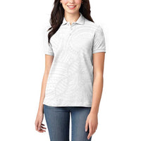Samoan DNA Art Tattoo Women Polo Shirt Polynesian Pattern All White LT03 - Polynesian Pride
