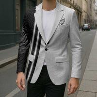 Custom New Zealand Football Blazer Silver Fern and Maori Tribal Black White Half Sporty Style LT03 - Polynesian Pride