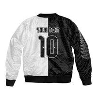 Custom New Zealand Football Bomber Jacket Silver Fern and Maori Tribal Black White Half Sporty Style