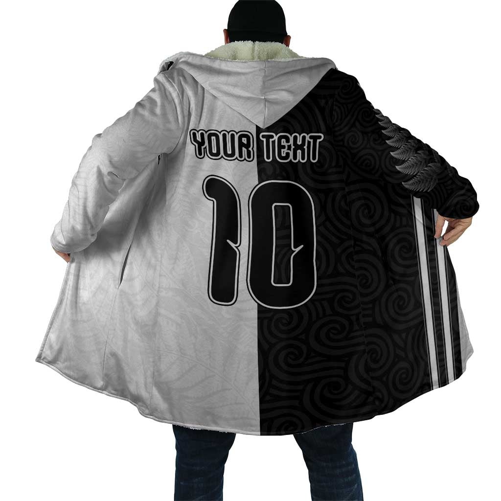 Custom New Zealand Football Cloak Silver Fern and Maori Tribal Black White Half Sporty Style LT03 - Polynesian Pride