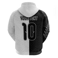 Custom New Zealand Football Hoodie Silver Fern and Maori Tribal Black White Half Sporty Style LT03 - Polynesian Pride