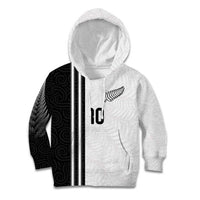 Custom New Zealand Football Kid Hoodie Silver Fern and Maori Tribal Black White Half Sporty Style LT03 Hoodie Multicolor - Polynesian Pride