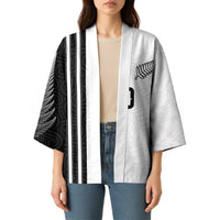 Custom New Zealand Football Kimono Silver Fern and Maori Tribal Black White Half Sporty Style LT03 - Polynesian Pride