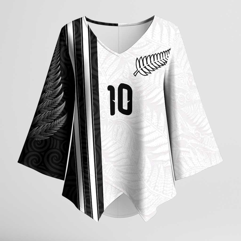 Custom New Zealand Football Kimono Sleeve Blouse Silver Fern and Maori Tribal Black White Half Sporty Style LT03 Female Multicolor - Polynesian Pride