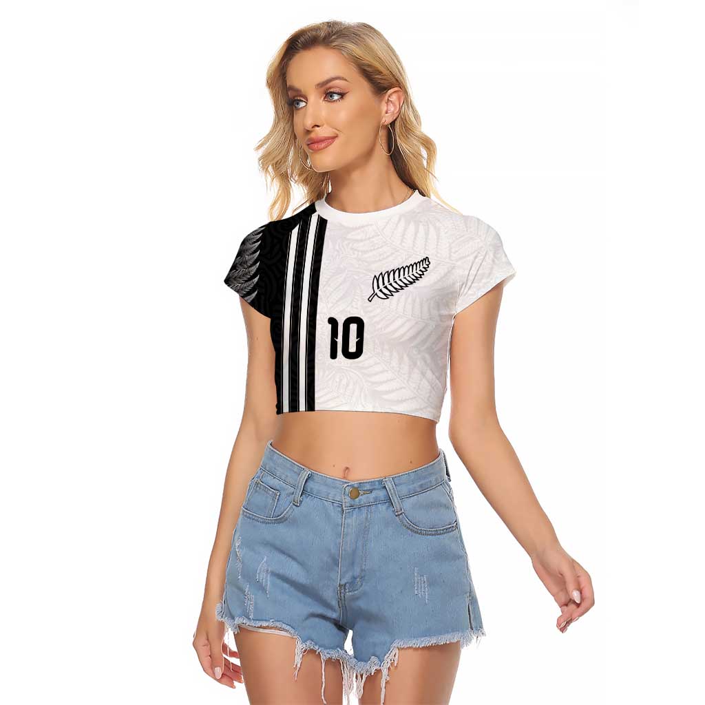 Custom New Zealand Football Raglan Cropped T Shirt Silver Fern and Maori Tribal Black White Half Sporty Style LT03 Female Multicolor - Polynesian Pride