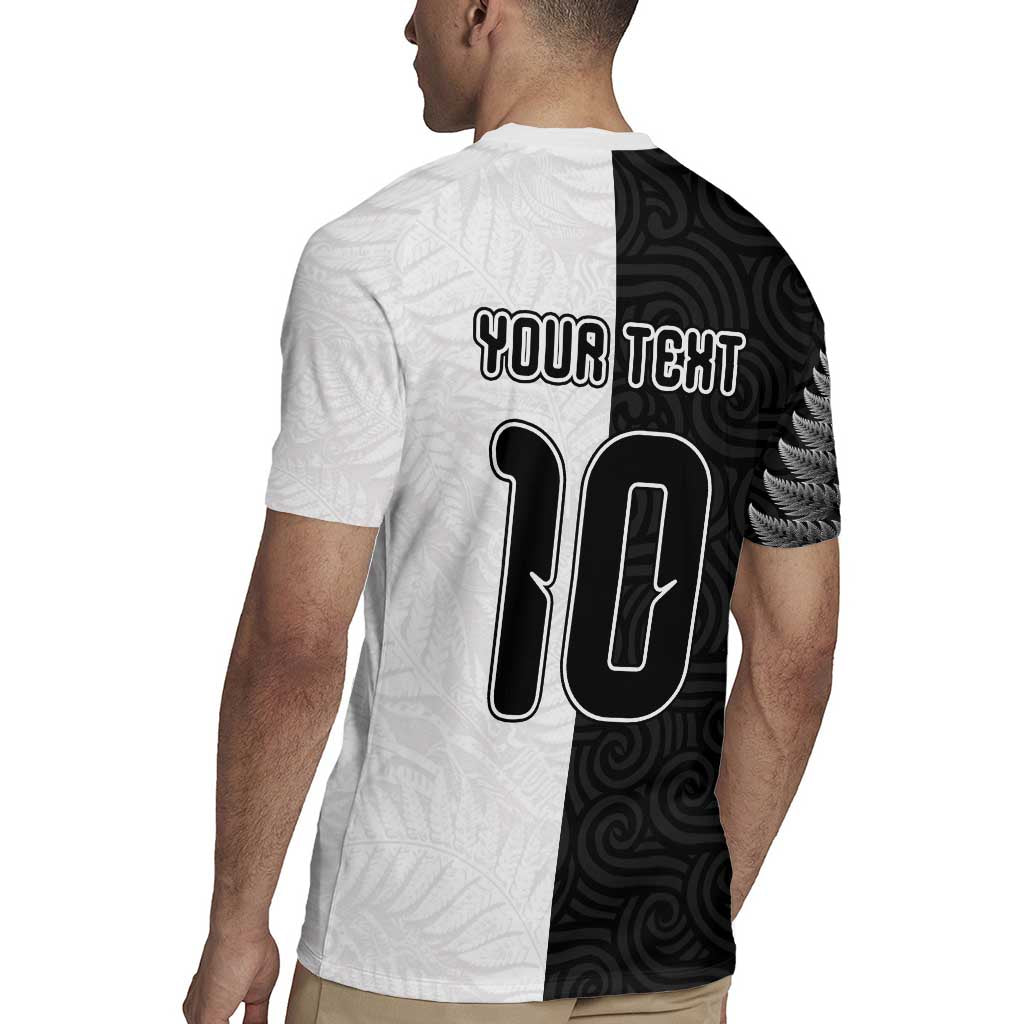 Custom New Zealand Football Rugby Jersey Silver Fern and Maori Tribal Black White Half Sporty Style LT03 - Polynesian Pride