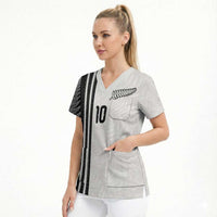 Custom New Zealand Football Scrub Top Silver Fern and Maori Tribal Black White Half Sporty Style