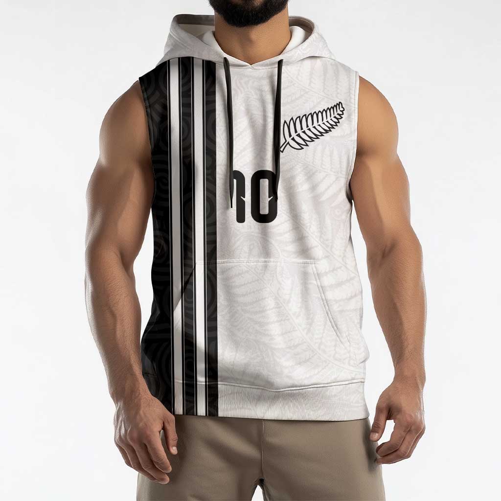 Custom New Zealand Football Sleeveless Hoodie Silver Fern and Maori Tribal Black White Half Sporty Style LT03 - Polynesian Pride