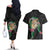 Hawaii Pikake and Maile Lei Couples Matching Off The Shoulder Long Sleeve Dress and Hawaiian Shirt Honu Polynesian Pattern Black Color