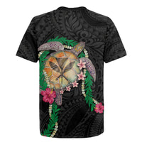Hawaii Pikake and Maile Lei Rugby Jersey Honu Polynesian Pattern Black Color