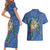 Hawaii Pikake and Maile Lei Couples Matching Short Sleeve Bodycon Dress and Hawaiian Shirt Honu Polynesian Pattern Blue Color