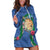 Hawaii Pikake and Maile Lei Hoodie Dress Honu Polynesian Pattern Blue Color