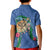Hawaii Pikake and Maile Lei Kid Polo Shirt Honu Polynesian Pattern Blue Color