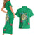 Hawaii Pikake and Maile Lei Couples Matching Short Sleeve Bodycon Dress and Hawaiian Shirt Honu Polynesian Pattern Green Color