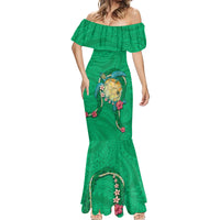 Hawaii Pikake and Maile Lei Mermaid Dress Honu Polynesian Pattern Green Color