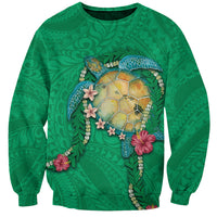 Hawaii Pikake and Maile Lei Sweatshirt Honu Polynesian Pattern Green Color