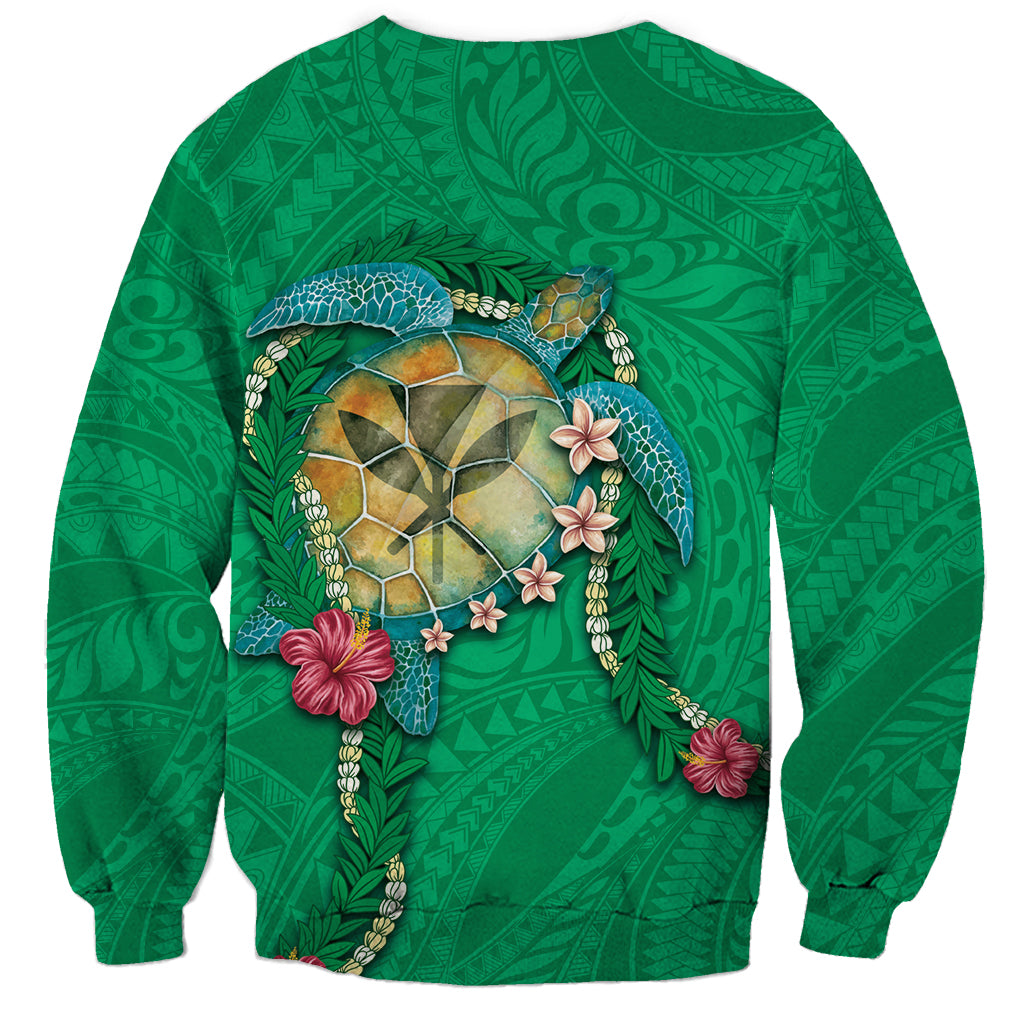Hawaii Pikake and Maile Lei Sweatshirt Honu Polynesian Pattern Green Color