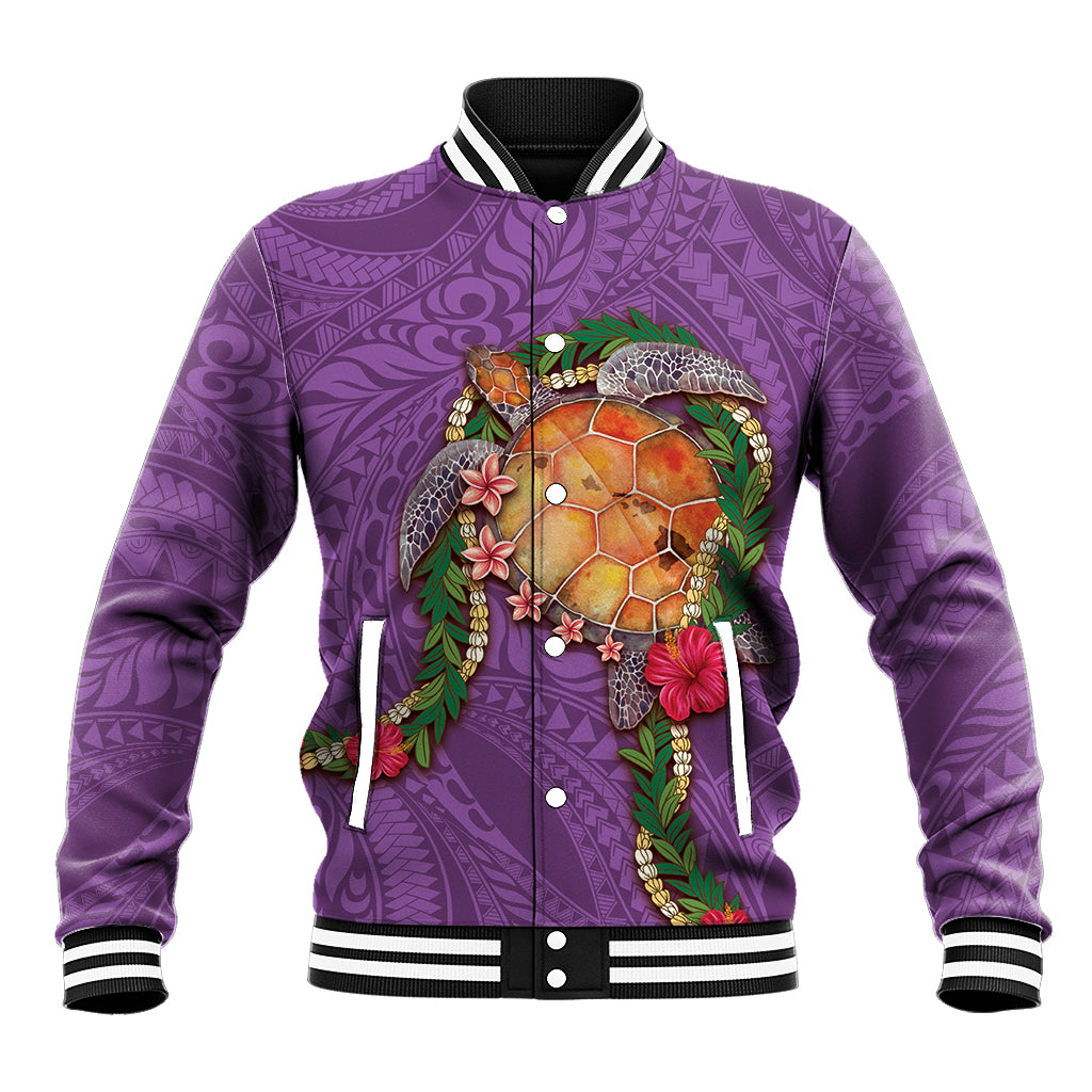 Hawaii Pikake and Maile Lei Baseball Jacket Honu Polynesian Pattern Pink Color