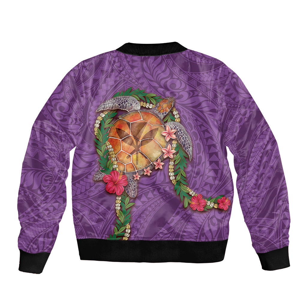 Hawaii Pikake and Maile Lei Bomber Jacket Honu Polynesian Pattern Pink Color