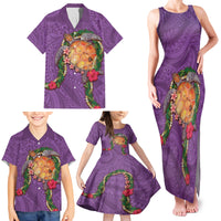 Hawaii Pikake and Maile Lei Family Matching Tank Maxi Dress and Hawaiian Shirt Honu Polynesian Pattern Pink Color