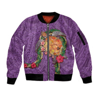 Hawaii Pikake and Maile Lei Sleeve Zip Bomber Jacket Honu Polynesian Pattern Pink Color