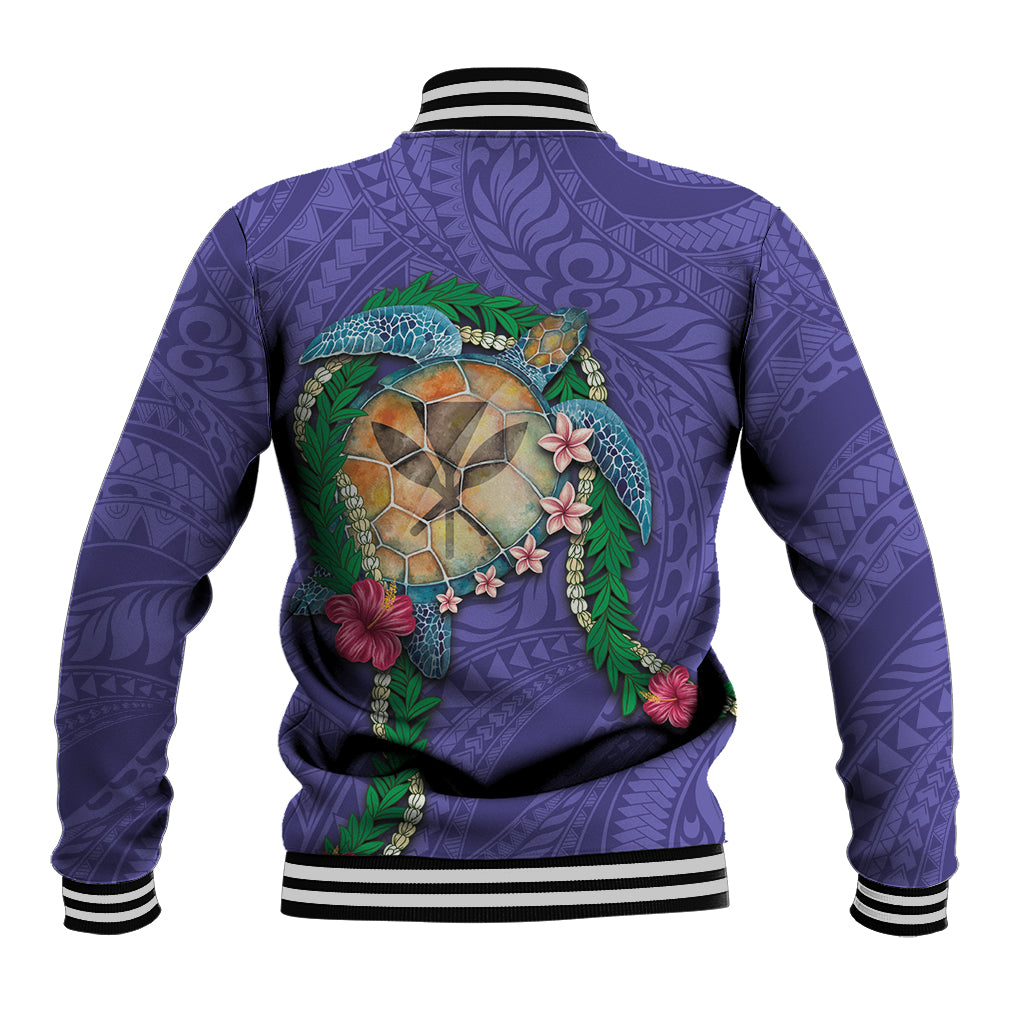 Hawaii Pikake and Maile Lei Baseball Jacket Honu Polynesian Pattern Purple Color