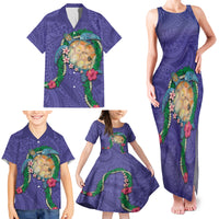 Hawaii Pikake and Maile Lei Family Matching Tank Maxi Dress and Hawaiian Shirt Honu Polynesian Pattern Purple Color