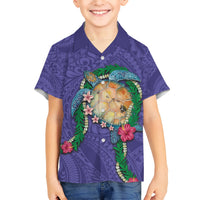 Hawaii Pikake and Maile Lei Kid Hawaiian Shirt Honu Polynesian Pattern Purple Color