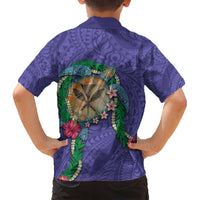 Hawaii Pikake and Maile Lei Kid Hawaiian Shirt Honu Polynesian Pattern Purple Color