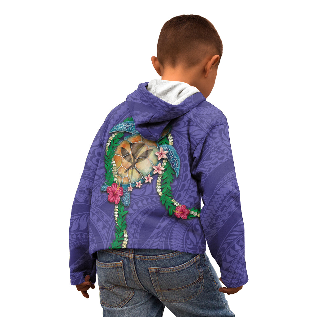 Hawaii Pikake and Maile Lei Kid Hoodie Honu Polynesian Pattern Purple Color