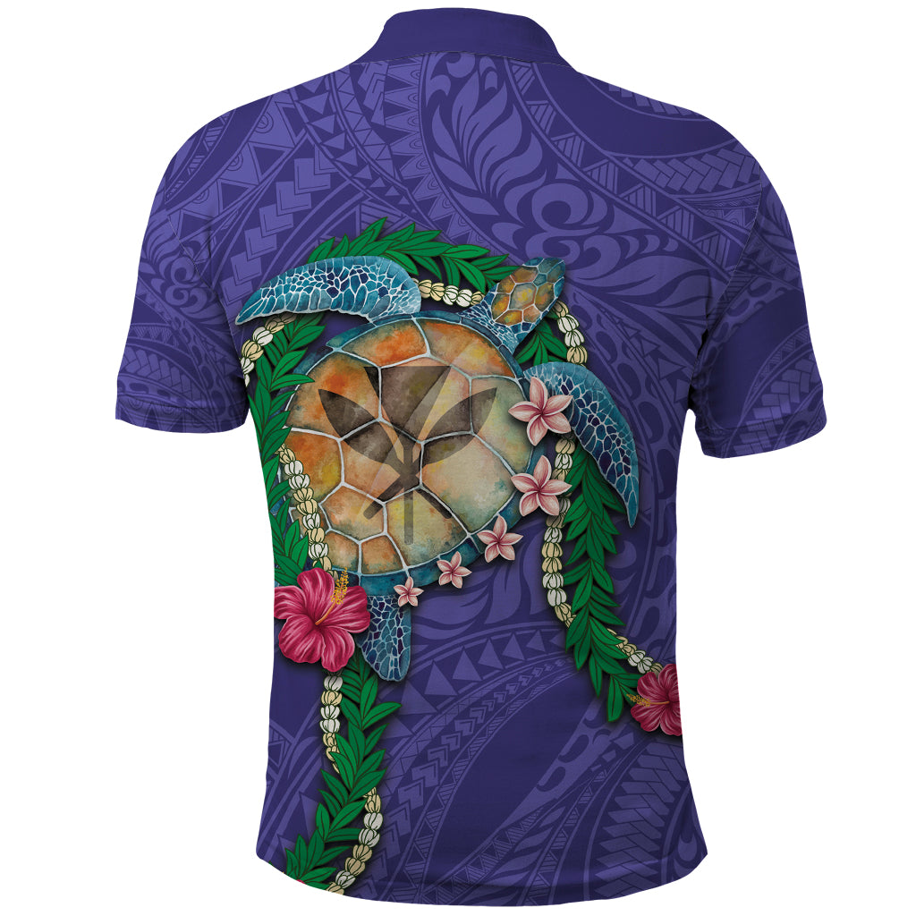 Hawaii Pikake and Maile Lei Polo Shirt Honu Polynesian Pattern Purple Color