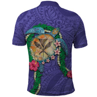 Hawaii Pikake and Maile Lei Polo Shirt Honu Polynesian Pattern Purple Color