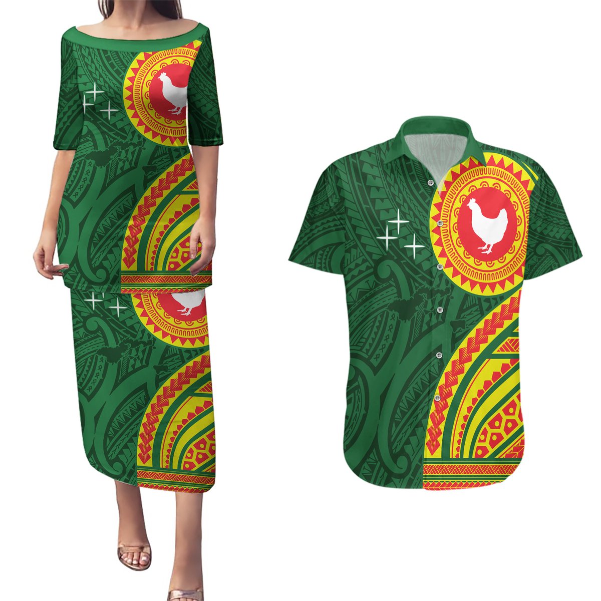 Manu'a Cession Day Couples Matching Puletasi and Hawaiian Shirt Polynesian Pattern LT03 Green - Polynesian Pride