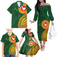Manu'a Cession Day Family Matching Off The Shoulder Long Sleeve Dress and Hawaiian Shirt Polynesian Pattern