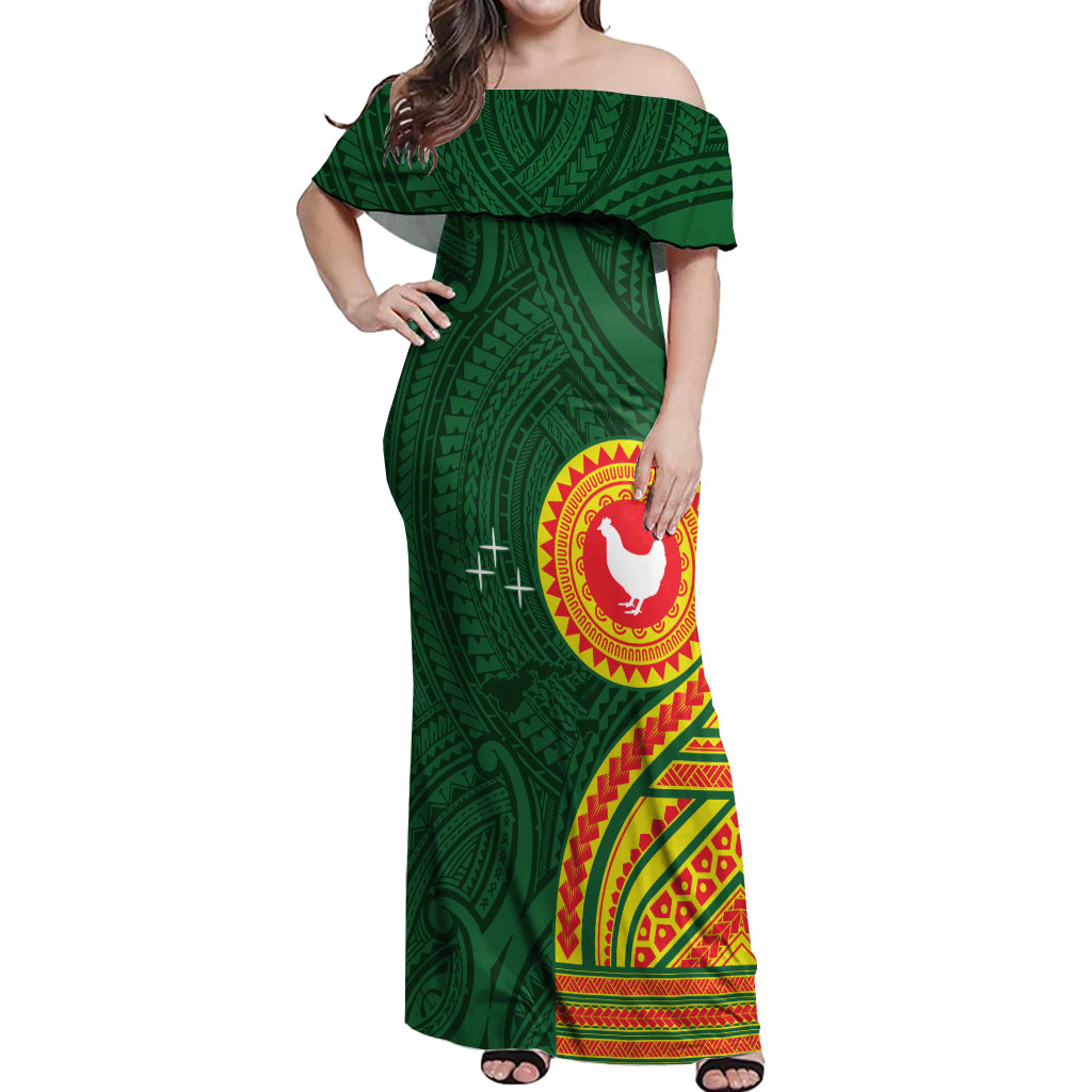 Manu'a Cession Day Off Shoulder Maxi Dress Polynesian Pattern LT03 Women Green - Polynesian Pride