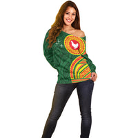 Manu'a Cession Day Off Shoulder Sweater Polynesian Pattern