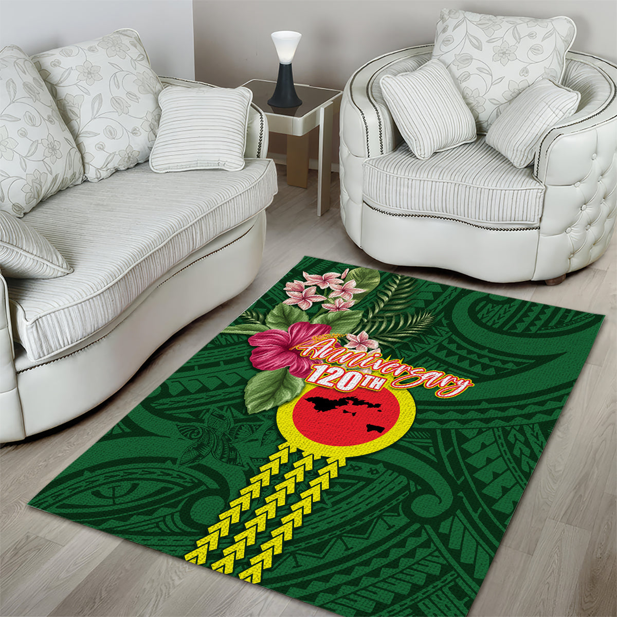 Manu'a Cession Day 120th Anniversary Area Rug Polynesian Pattern and Hibiscus Flower