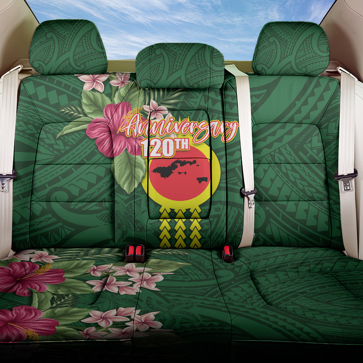 Manu'a Cession Day 120th Anniversary Back Car Seat Cover Polynesian Pattern and Hibiscus Flower