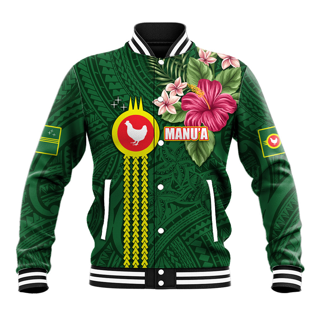Manu'a Cession Day 120th Anniversary Baseball Jacket Polynesian Pattern and Hibiscus Flower