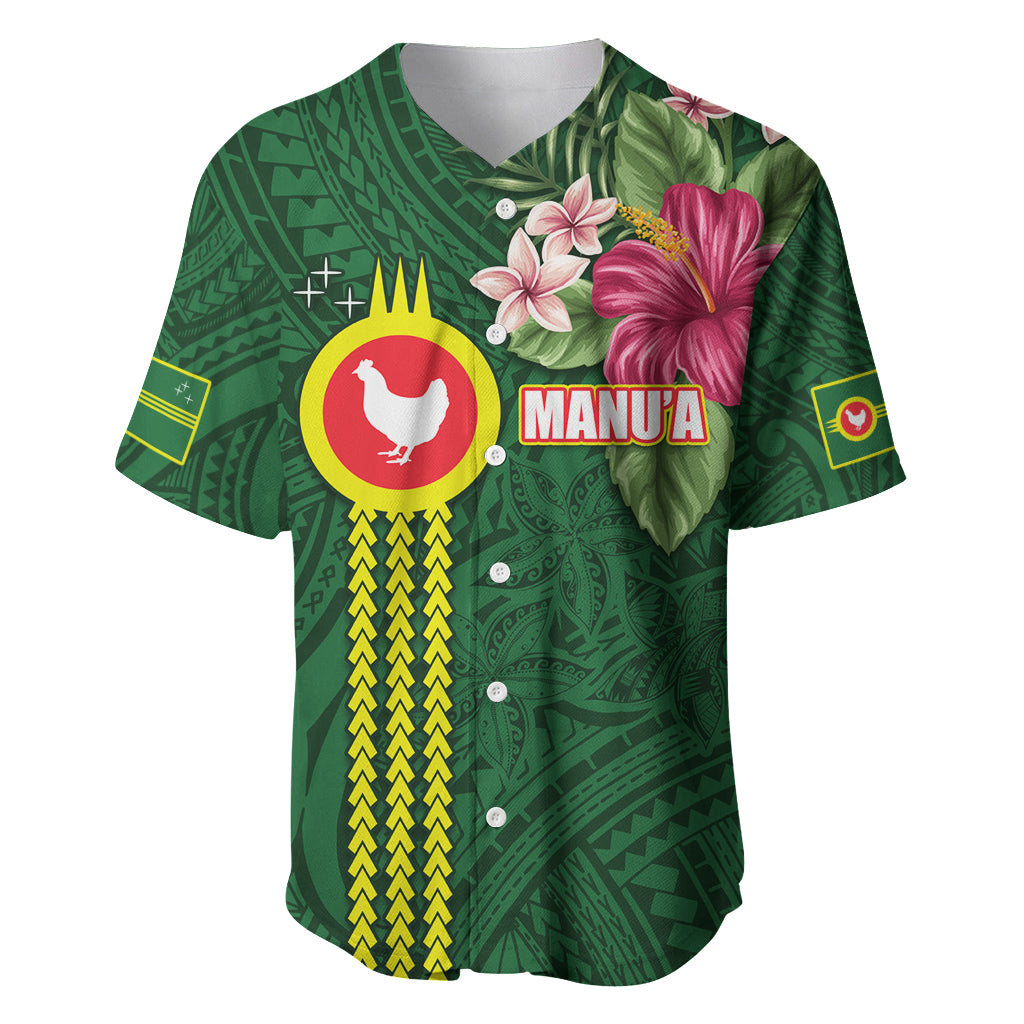 Manu'a Cession Day 120th Anniversary Baseball Jersey Polynesian Pattern and Hibiscus Flower LT03 Green - Polynesian Pride