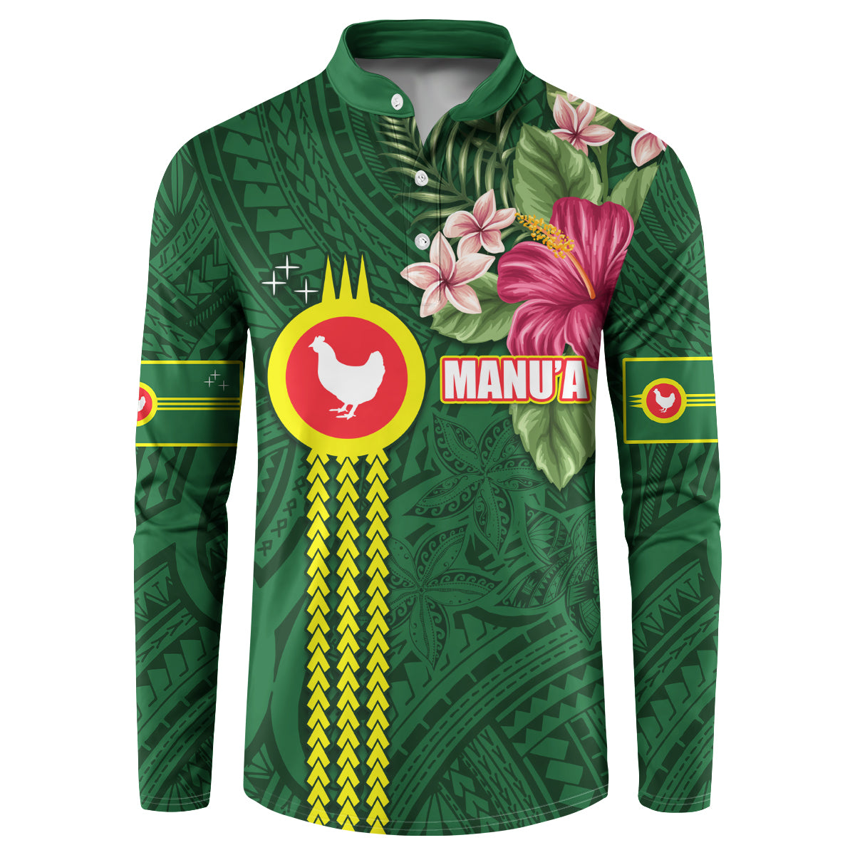 Manu'a Cession Day 120th Anniversary Button Sweatshirt Polynesian Pattern and Hibiscus Flower