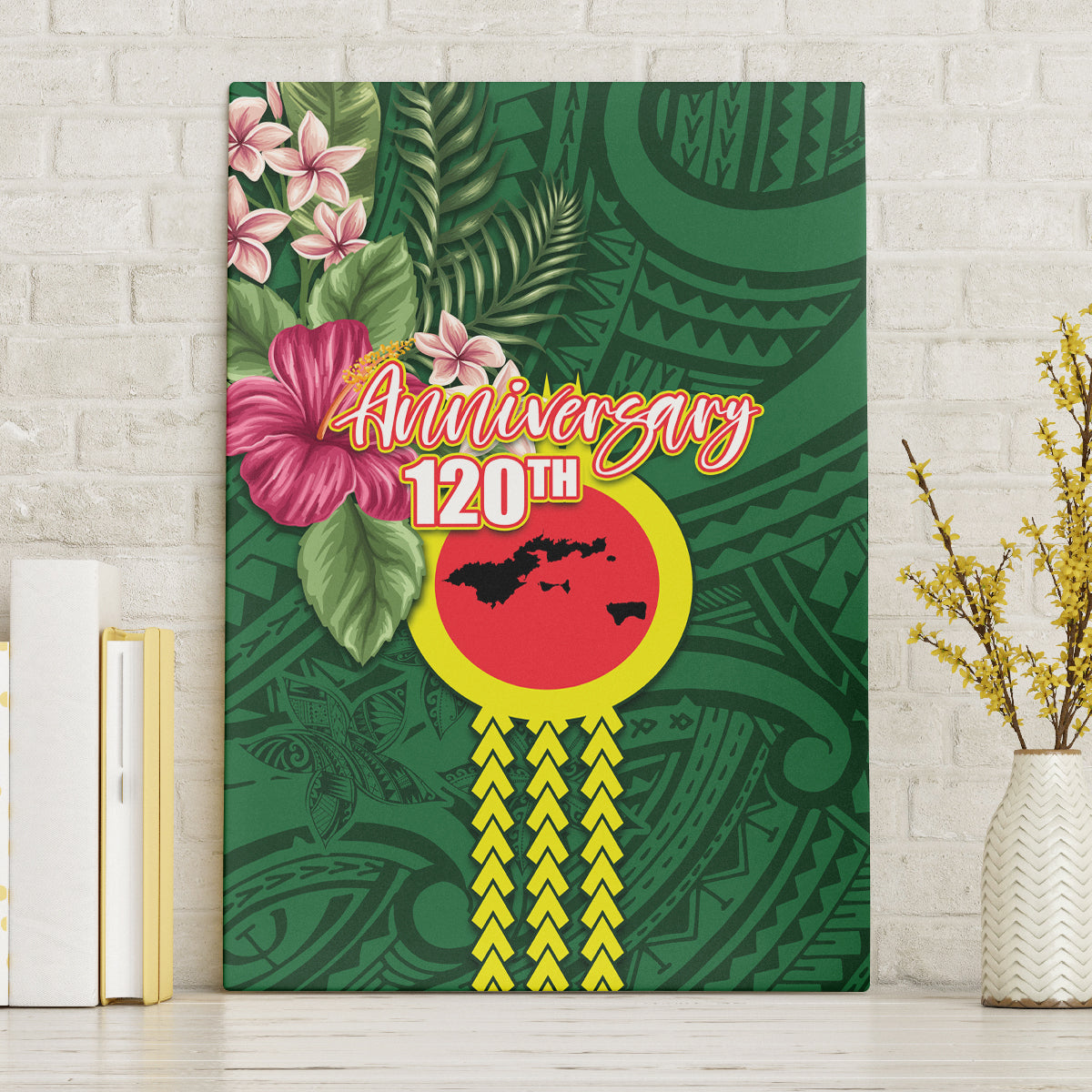 Manu'a Cession Day 120th Anniversary Canvas Wall Art Polynesian Pattern and Hibiscus Flower